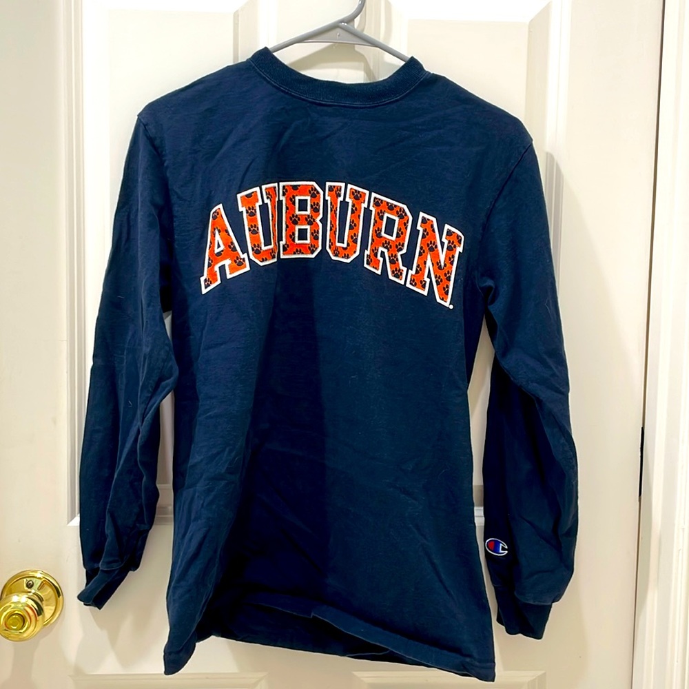 Women’s Navy Auburn Long Sleeve T-Shirt With Orange Tiger Feet Print Size Small
